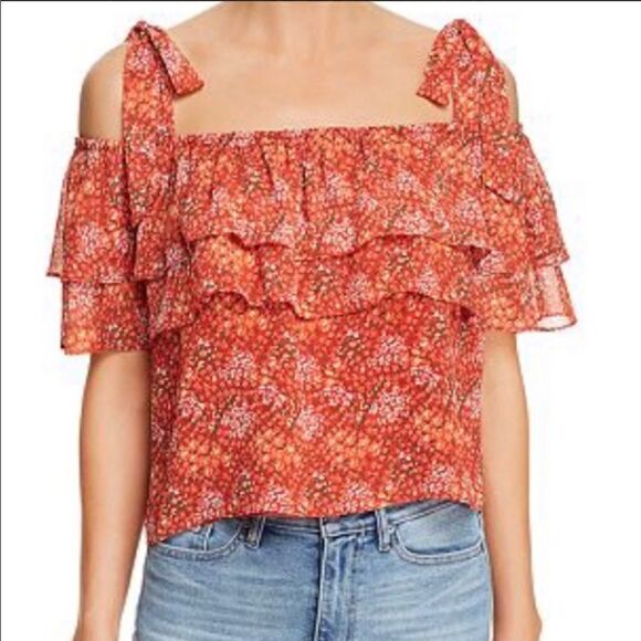 Rebecca Minkoff Red Floral Jamie Top Off Shoulders - Picture 2 of 16